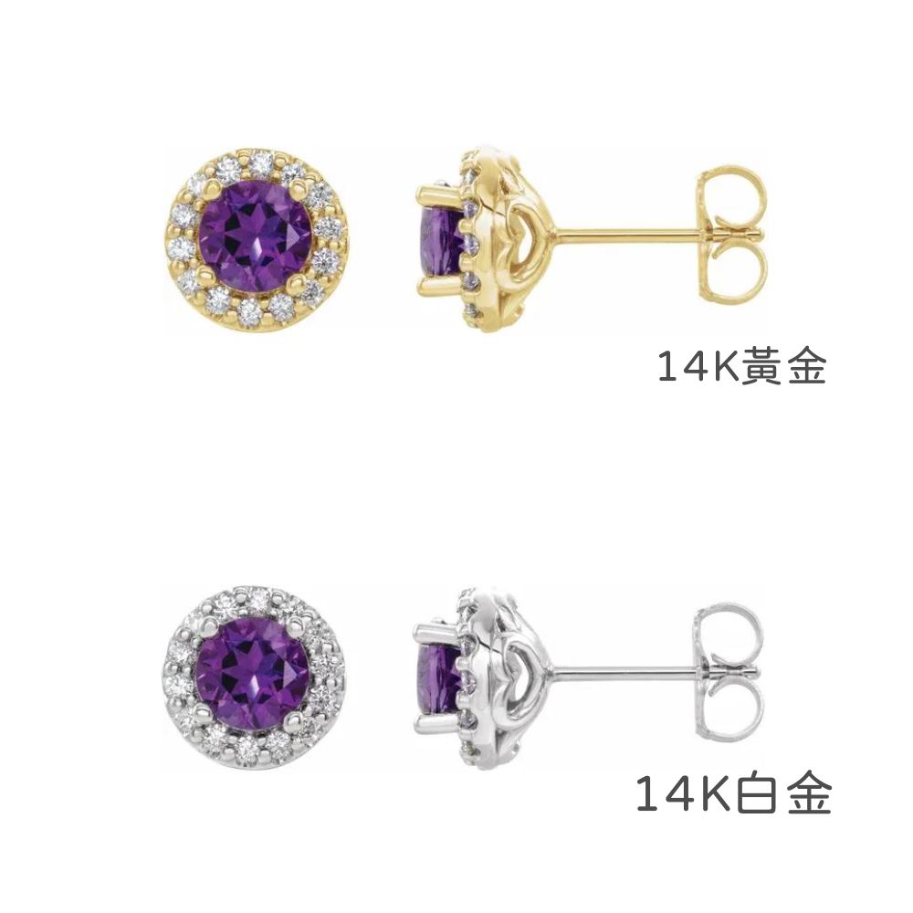 14K金‧璀璨鑽石鑲紫水晶耳環